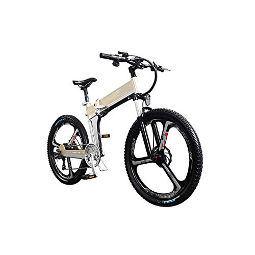 Vélo de montagne électrique pliant : AYHa Adultes vélo électrique, avec 400W moteur 26 « » pliant Montagne E-Bike Invisible amovible lithium double Freins à disque unisexe Electric City Bike, Or