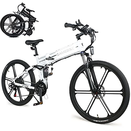 Vélo de montagne électrique pliant : CHEIRS 26" VTT Vélo électrique Pliable, 500W, 10AH, 48V, Écran LCD Couleur avec USB, Vélo Mixte Adulte, pour vélo en Plein air Voyage Work Out, White