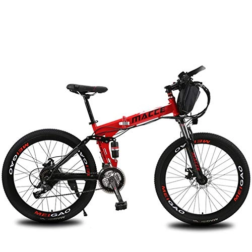 Vélo de montagne électrique pliant : CJCJ-LOVE Vélos Électriques VTT Pliant, 26Inch 36V / 8Ah Adult E-Bike avec Amovible Au Lithium-ION, 3 Modes Randonnée À Vélo 2 Modes Batterie, Rouge, Bag Battery