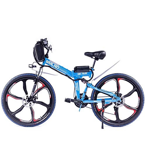 Vélo de montagne électrique pliant : CJCJ-LOVE Électrique Pliant VTT, 48V / 8Ah Batterie Au Lithium E-Vélo 26 Pouces Full Shock Absorber Intégré Roue Faire du Vélo, Bleu