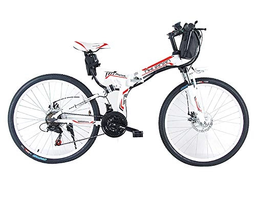 Vélo de montagne électrique pliant : COCKE VTT lectrique De 26'' avec Batterie Lithium-ION Haute Capacit (36V 250W), Vitesse E-Bike 21 Les Engrenages Et Les Trois Modes De Fonctionnement, Blanc