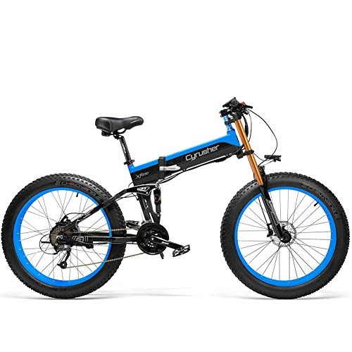 Vélo de montagne électrique pliant : Extrbici Vélo plianté lectrique Fat-Bike Hommes Adultes Tout Terrain Sports de Plein air 750W 48V 12.8AH 21S XF690 (Bleu Noir)