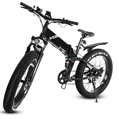 Vélo de montagne électrique pliant : F-wheel Vélos électriques - VTT de Neige Pliant, 26" 4.0 Gros Pneu Vélo de Montagne pour Homme et Femme, Amovible Batterie au Lithium-ION 48V 10AH, Shimano 7 Vitesses, City E-Bike pour Adultes