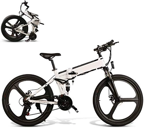Vélo de montagne électrique pliant : Fangfang Vélos électriques, 26" Vélo électrique Trekking / Touring vélo Smart Pliant E-Bike 48V 10Ah 350W Moteur Vélo de Montagne for Les Hommes de 21 décalage de Niveau Assisté, Blanc, Bicyclette