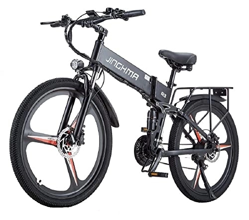 Vélo de montagne électrique pliant : fangqi Vélo électrique R3s - Vélo électrique pliant 26" - 21 vitesses - Shimano - 800 / 48 V / 12, 8 Ah - Freins à disque - Shimano - Dérailleur arrière - Phares LED - Klaxon - Freins à disque