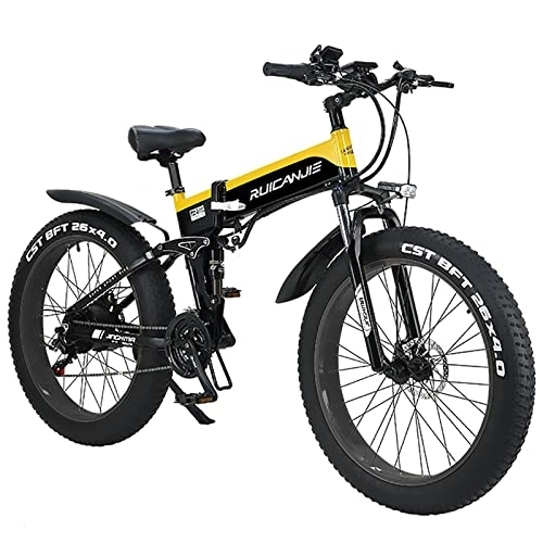 Vélo de montagne électrique pliant : fangqi Vélos électriques, R5 Vélo électrique pliant 26", 48V / 12, 8AH, Batterie Amovible, Shimano 21 Vitesses, Frein Hydraulique, Convient pour une Taille de 165 à 190 cm, Dérailleur automatique. (jaune)