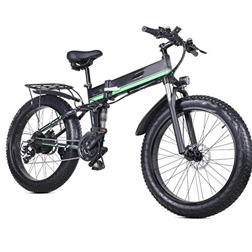 Vélo de montagne électrique pliant : FZYE 26 Pouce Vélos Électriques Cyclisme, 1000W 48V / 12.8Ah Headlight Affichage LED Snowmobile Mountain Bike Cruiser Sports Et Loisirs, Vert