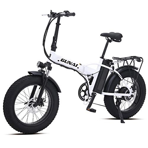 Vélo de montagne électrique pliant : GUNAI Vélo électrique Fat Bike 500W-48V-15Ah Li-Batterie 20 * 4.0 VTT Cadre en Alliage d'aluminium et écran LCD étanche avec siège arrière(Blanc)