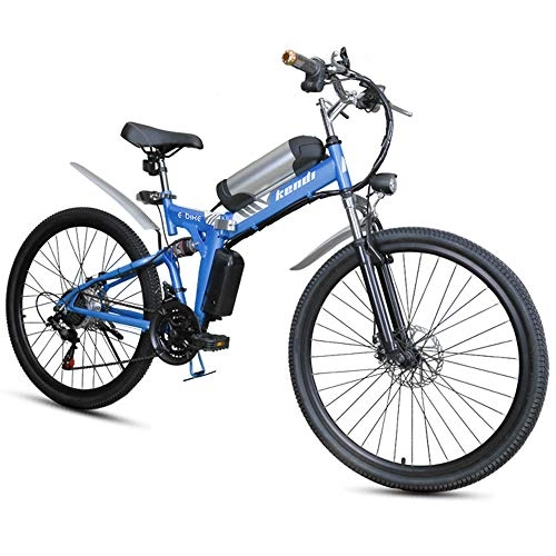 Vélo de montagne électrique pliant : H＆J Vélo électrique Pliant, vélo de Montagne électrique portatif, Frein de Disque Double à Cadre en Acier au Carbone de 26 Pouces de Hauteur avec Le vélo Avant à LED Hybride 36V / 8AH, Blue