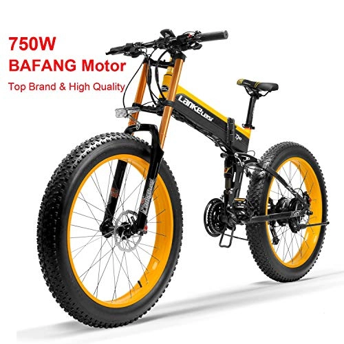 Vélo de montagne électrique pliant : IMBM T750Plus New Electric Mountain Bike 5 Niveau pédale Assist capteur, Moteur Puissant, 48V 14.5Ah Li-ION Rechargeable Downhill Fourche Upgraded Neige vélo (Color : Black Yellow-BF, Size : 750W)