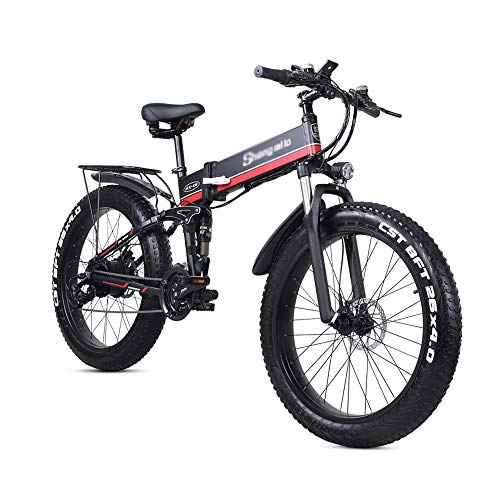 Vélo de montagne électrique pliant : JING Électrique Pliant VTT, 1000W Électrique Plage Bike 4.0 Fat Tire Vélo Électrique 48V Hommes VTT Neige E-Bike 26 Pouces Vélo, Black Green
