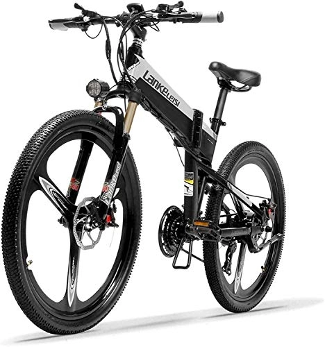 Vélo de montagne électrique pliant : JINHH 26 '' Pliable Ebike 400W 48V 14.5Ah Batterie Amovible 21 Vitesses Mountain Bike 5 Level Pedal Assist Verrouillable Suspension Fork, Taille: 10.4Ah (Couleur: Gris, Taille: 12