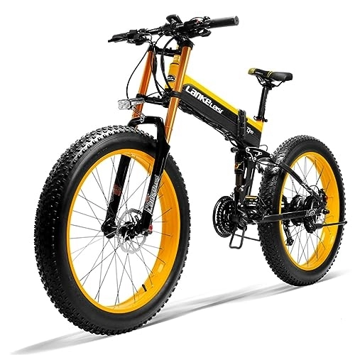 Vélo de montagne électrique pliant : Kinsella XT750 Plus VTT électrique Tout Suspendu, 27 Vitesses, vélo de Montagne Pliant de 26 Pouces, Batterie 48 V 17, 5 Ah (Jaune)