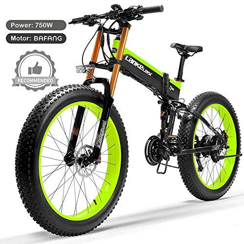 Vélo de montagne électrique pliant : LANKELEISI T750plus Vélo de Neige Pliant électrique 26'', Moteur Bafang 750W de Haute qualité, Batterie au Lithium 48V, système d'exploitation optimisé (Green B, 10.4Ah)