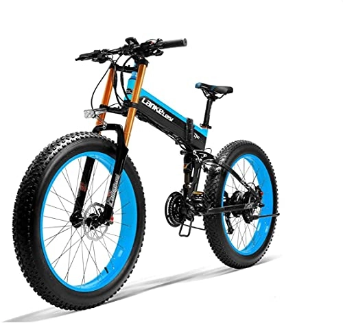 Vélo de montagne électrique pliant : LANKELEISI XT750 PLUS Vélo électrique pour adulte avec moteur sans balais de 1000 W, vélo électrique pliable de 26 pouces, 48 V 14, 5 Ah avec dispositif antivol (bleu, batterie de rechange)