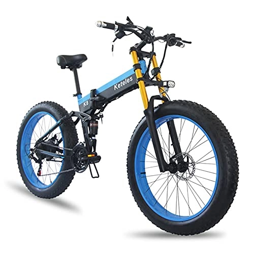 Vélo de montagne électrique pliant : LIROUTH k8 vélo électrique 1000w Adulte Gros Pneu VTT 48v 15A / h Ebike Hommes (Bleu)