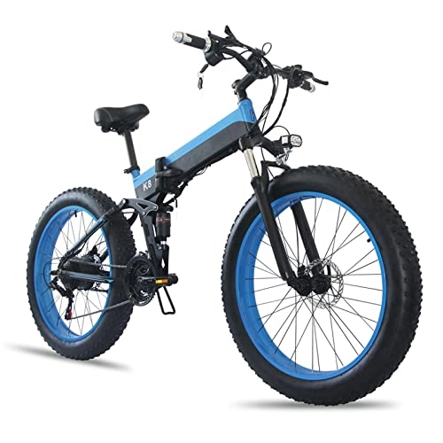 Vélo de montagne électrique pliant : LIU Vélo électrique Pliant 1000W 48V for Adultes E Bike 26 Pouces 4.0 Pneus Fat Neige Vélo électrique Vélo électrique plié en Montagne (Couleur : Bleu, Taille : Disc Brake)