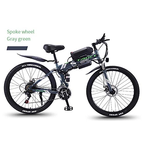 Vélo de montagne électrique pliant : LOO LA Vélo Electrique 26" E-Bike Foldable Frame, 350W, 8AH, Batterie Lithium-ION 36V, Ville léger Vélo de avec moyeu 21 Vitesses système de Transmission Professionnel, Vert, Spoke Wheel