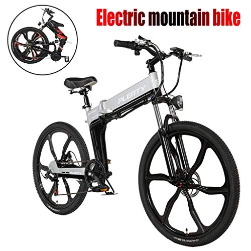 Vélo de montagne électrique pliant : LYRWISHJD Pliant Plage Vélo Électrique Adulte Électrique Montagne Vélo avec 48V 8 / 10Ah Batterie Amovible Et 21 Vitesse 480W Puissant Moteur Électrique Snow Mountain Bike (Color : Grey)
