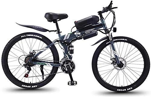 Vélo de montagne électrique pliant : LZMX Vélos électriques pliants, 26 Montagne vélos électriques avec 350W Moteurs électriques, vélos de Ville Banlieue Acier de Carbone à Double Disque, vélos d'exercice vélo Adultes (Color : Gray)