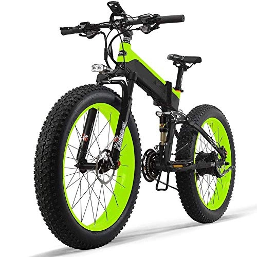 Vélo de montagne électrique pliant : LZMXMYS Vlo lectrique, e-vlo 27 Vitesses Plage Mens Sport Bike Fat Electric Mountain Bike 1000W pneus for Adultes 48V 13Ah Batterie au Lithium vlo Pliant lectrique (Color : Green)