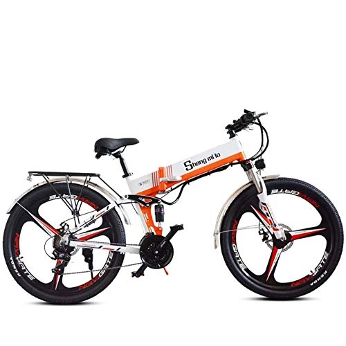 Vélo de montagne électrique pliant : MIAOYO Vélo électrique de Montagne, vélo Pliable Portable, Bicyclette électrique à Suspension, régénération de Puissance Ebike 48V 350w, réglable de siège, Mode de croisière, Blanc
