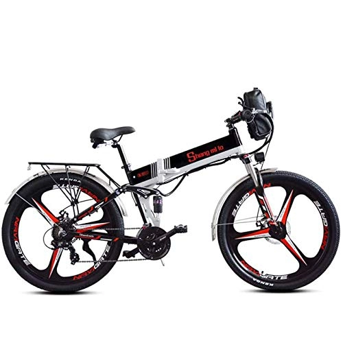Vélo de montagne électrique pliant : MIAOYO Vélo électrique de Montagne, vélo Pliable Portable, Bicyclette électrique à Suspension, régénération de Puissance Ebike 48V 350w, réglable de siège, Mode de croisière, Noir