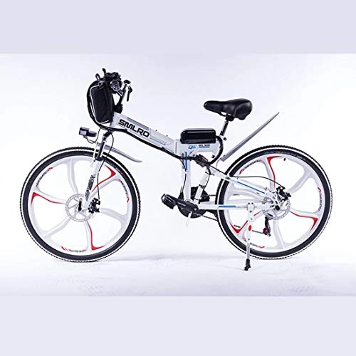 Vélo de montagne électrique pliant : MICAKO Vélo Electrique 26" e-Bike VTT 48V Batterie au Lithium de Grande Capacité et Le Chargeur Premium Suspendu et Shimano 21 Vitesses Engrenage, Blanc