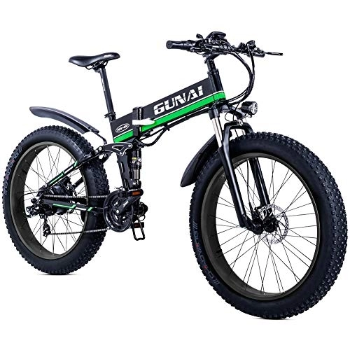 Vélo de montagne électrique pliant : MSHEBK Vélo électrique de 66 cm pour adultes, VTT électrique, batterie au lithium amovible 48 V 12, 8 Ah, engrenages Shimano 21S, fourche à suspension verrouillable