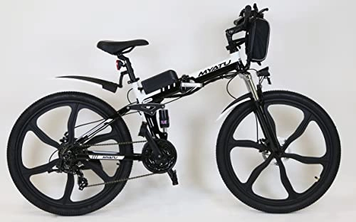Vélo de montagne électrique pliant : MYATU Vélo électrique pliable VTT 26", 21 vitesses, moteur 250 W, batterie lithium-ion 36 V 10, 4 Ah, cadre en aluminium, système de double suspension pour homme et femme, noir