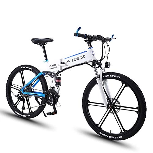 Vélo de montagne électrique pliant : MYRCLMY VTT, 26 Pouces en Alliage D'aluminium Électrique De Vélo De Montagne, Pliant Batterie Au Lithium 27 Vitesses Puissance Bike Double Shock Absorption, Bleu