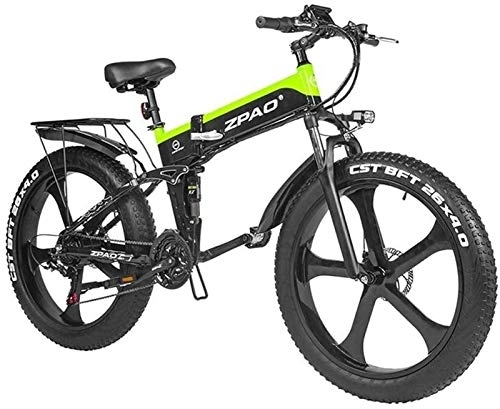 Vélo de montagne électrique pliant : New Vélo de Montagne électrique, Vélo électrique 1000W 48V Pliable de VTT avec Fat Tire Pédale E-Bike Assist Frein à Disque hydraulique, pour Adulte Femme / Homme (Color : Green)