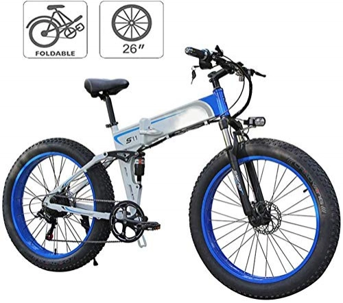 Vélo de montagne électrique pliant : New Vélo de Montagne électrique, Vélos électriques pliants for adultes VTT 7 Vitesse cadre en acier 26 pouces Roues double suspension vélo pliable E-vélo léger de vélo for unisexe ( Color : Blue )