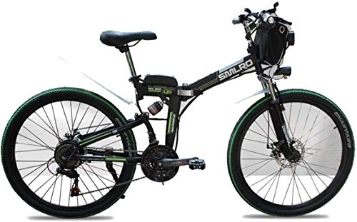 Vélo de montagne électrique pliant : Qianqiusui 48V électrique de vélo de Montagne, 26 Pouces Pliant E-Bike avec 4, 0" Fat pneus Roues Spoke, Suspension Haut de Gamme complète, Blanc (Color : Black)