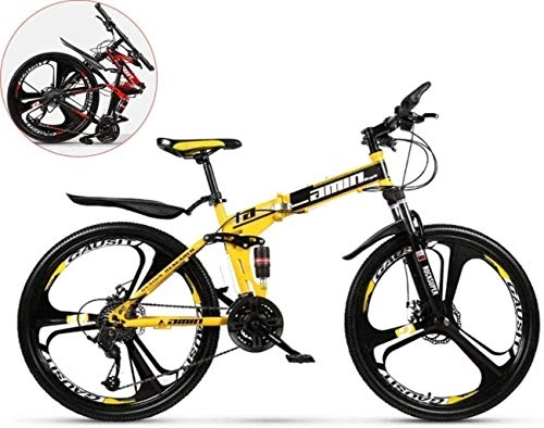 Vélo de montagne électrique pliant : QZ 24 Pouces Boy Mountain Bike, 3 Couteau Roue Haute teneur en Carbone en Acier Pliable Bicyclette, Unisexe, Double Choc Vitesse Variable de Bicyclette (Color : Yellow, Size : 24in (30 Speed))
