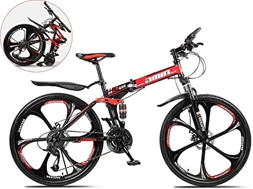 Vélo de montagne électrique pliant : QZ 26 Pouces Boy Mountain Bike, 6-Couteau Pliant intgr Roue en Acier au Carbone Vlos, Double Choc Vitesse Variable de Bicyclette, Unisexe 6-11 (Color : Red, Size : 26in (30 Speed))