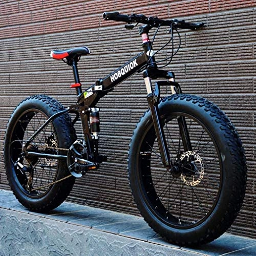 Vélo de montagne électrique pliant : QZ Fat Tire Mountain Bike, Double Frein Disque / Acier Haut Carbone Cadre Cruiser Bikes for Hommes, 26 Pouces Plage Motoneige vlo, en Alliage d'aluminium (Color : Black, Size : 21 Speed)