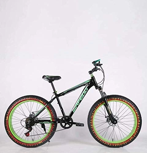 Vélo de montagne électrique pliant : QZ Hommes Adultes Fat Tire Mountain Bike, Double Frein Disque Plage Neige vlo en Acier Haut Carbone Vlos Cruiser, 24 Pouces Roues Flamme (Color : A, Size : 27 Speed)