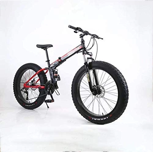 Vélo de montagne électrique pliant : QZ Pliant Fat Tire Mens Mountain Bike, 17 Pouces Double Frein Disque / Haut-Carbone Bikes Cadre en Acier, 7 Vitesses, Motoneige Roue de Bicyclette 24 Pouces (Color : D)