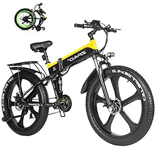 Vélo de montagne électrique pliant : RDJM VTT Electrique, 1000W Fat vélo électrique 48V Batterie au Lithium Mens Montagne E vélo 21 Vitesses 26 Pouces Fat Tire Vélo de Route Neige vélo pédales avec Plage Sports Cruiser Hommes