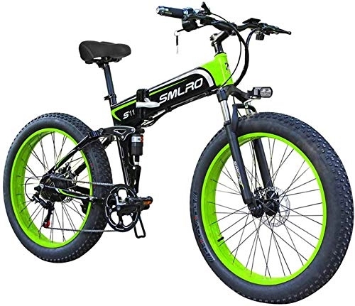 Vélo de montagne électrique pliant : RDJM VTT Electrique, 26 Pouces Vélos électriques Plage 48V Batterie au Lithium Motoneige, pneus 4.0Fat Affichage LED de vélos Moto Vélo extérieur Voyage Out Travail (Color : Green)