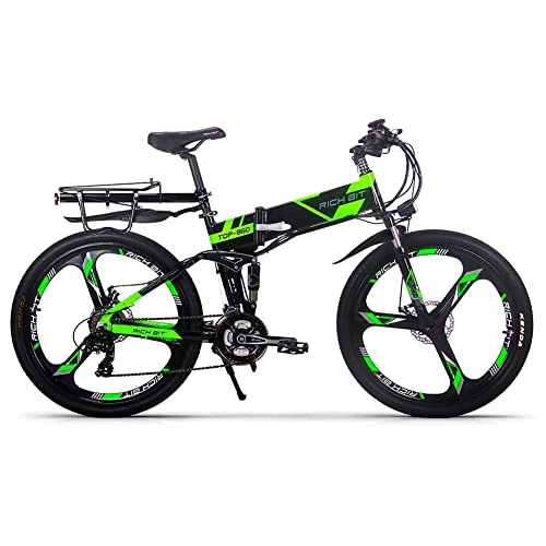 Vélo de montagne électrique pliant : RICH BIT 26" Vélo électrique Pliant, VTT électrique 250 W, Batterie 12, 8 Ah, Suspension complète (Vert)