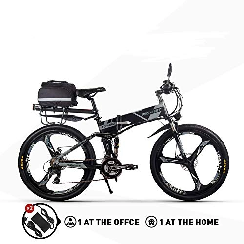 Vélo de montagne électrique pliant : RICH BIT RT860 Vélo Électrique 250W*36V*12.8Ah Vélo Pliant Shimano 21 Vitesse VTT Smart Vélo Électrique (Gray)