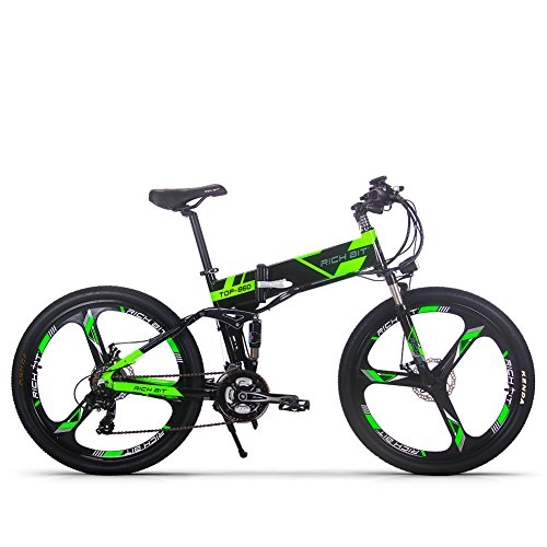 Vélo de montagne électrique pliant : RICH BIT RT860 Vélo Électrique 250W*36V*12.8Ah Vélo Pliant Shimano 21 Vitesse VTT Smart Vélo Électrique (Green)