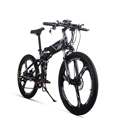 Vélo de montagne électrique pliant : RICH BIT TOP-860 36V 12.8Ah Vélo de Ville à Suspension complète Vélo de Montagne Pliant électrique Pliant (Black)