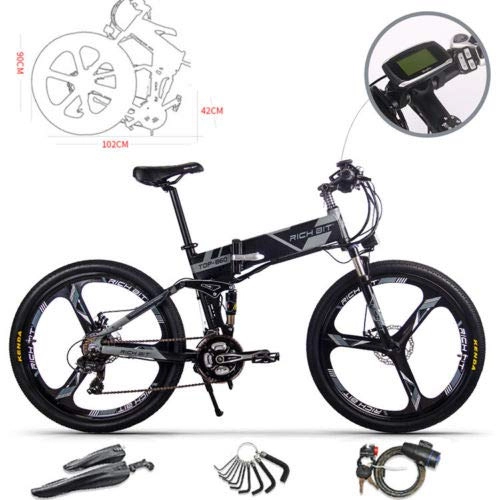 Vélo de montagne électrique pliant : RICH BIT Vélo électrique 26 Pouces avec vélo électrique Pliable, équipé d'une Batterie 36 V, 9, 6 Ah, 250 W et d'un Moteur sans balais, (860gray)