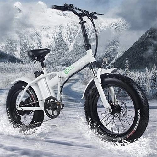 Vélo de montagne électrique pliant : RVTYR Vélo électrique 20 Pouces vélomoteur 48V Mountain Bike 4.0 Pneu Large motoneige 2 Roues 500W vélo électrique d'appoint Pliant Pliable en Aluminium Velo Assistance Electrique (Color : White)