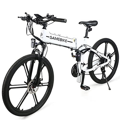 Vélo de montagne électrique pliant : SAMEBIKE LO26-II Version Mise à Niveau vélos électriques 500W 48V 10AH 26 Pouces vélos de Montagne électriques pliants avec écran LCD Couleur pour Adultes (Blanc)