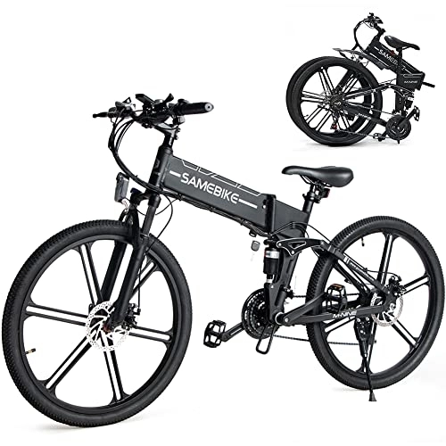 Vélo de montagne électrique pliant : SAMEBIKE Vélo électrique avec Shimano 21 Vitesses, vélo électrique Pliable pour Homme 48V10AH 26 Pouces VTT électriques pliants avec écran LCD Couleur pour Adultes