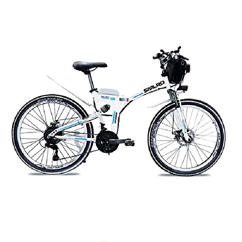 Vélo de montagne électrique pliant : SAWOO Vélo électrique 1000w VTT électrique 26 Pouces E-Bike Pliant avec Batterie Au Lithium 10ah Neige Ebike Shimano 21 Vitesses (Blanc)